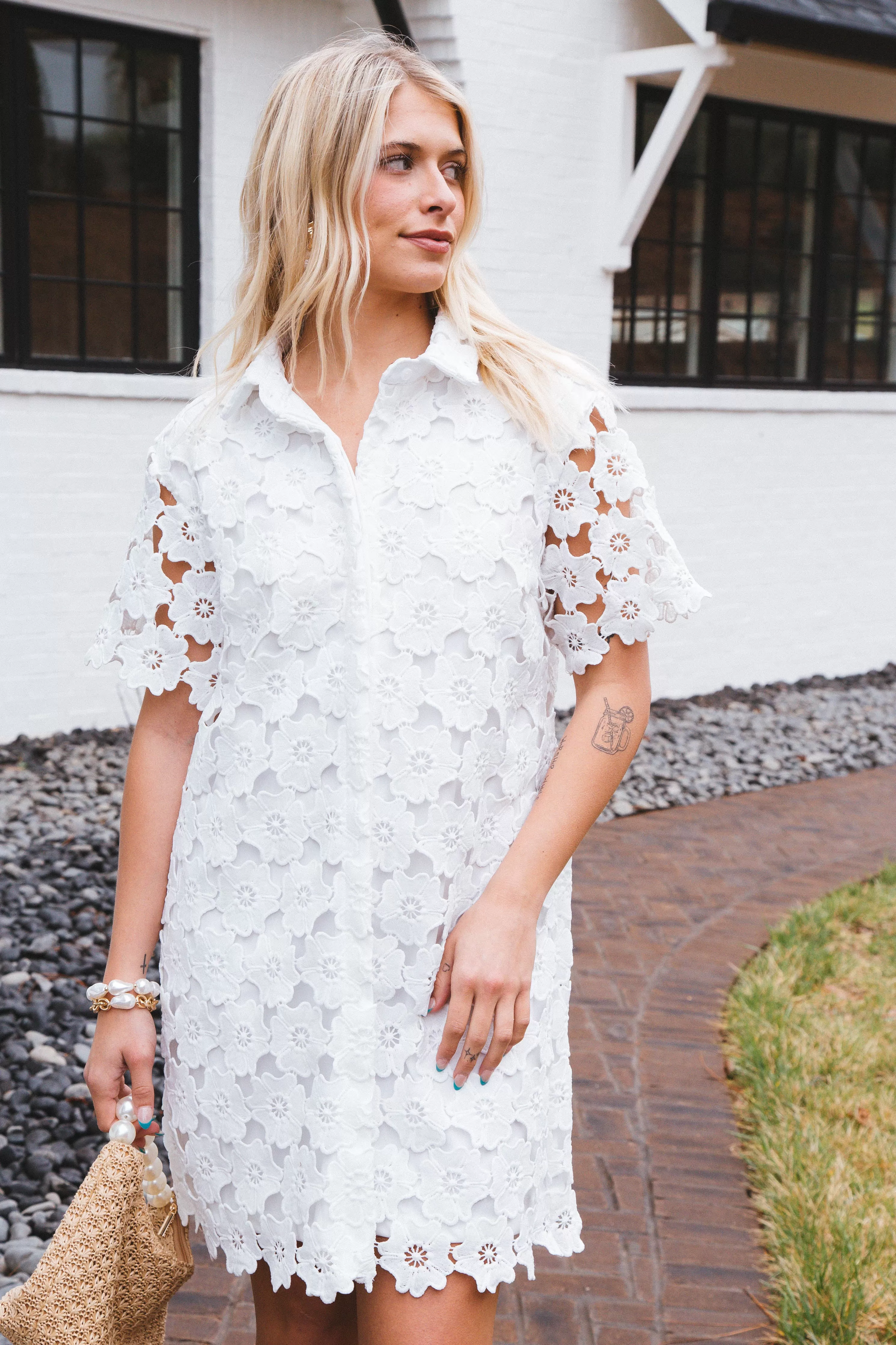 Jade Floral Lace Dress, Off White