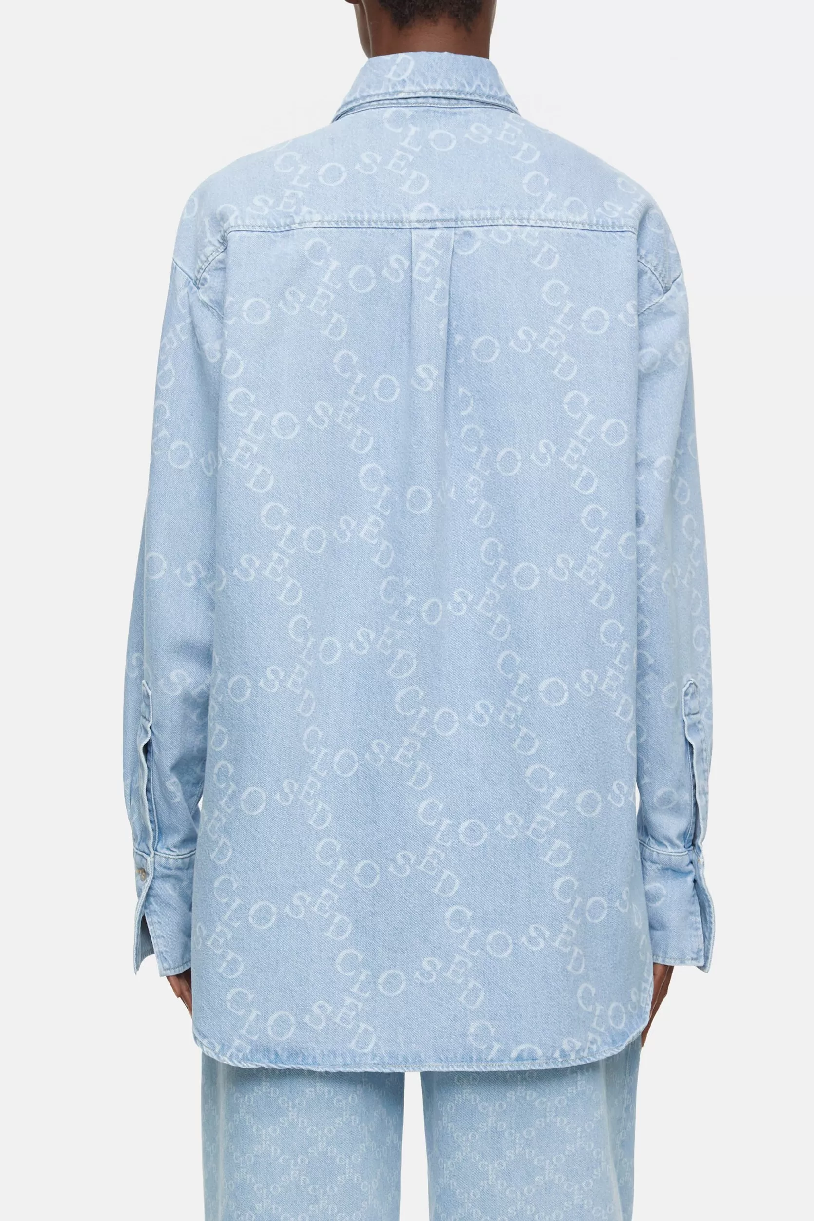 Jeansbluse Print in Light Blue