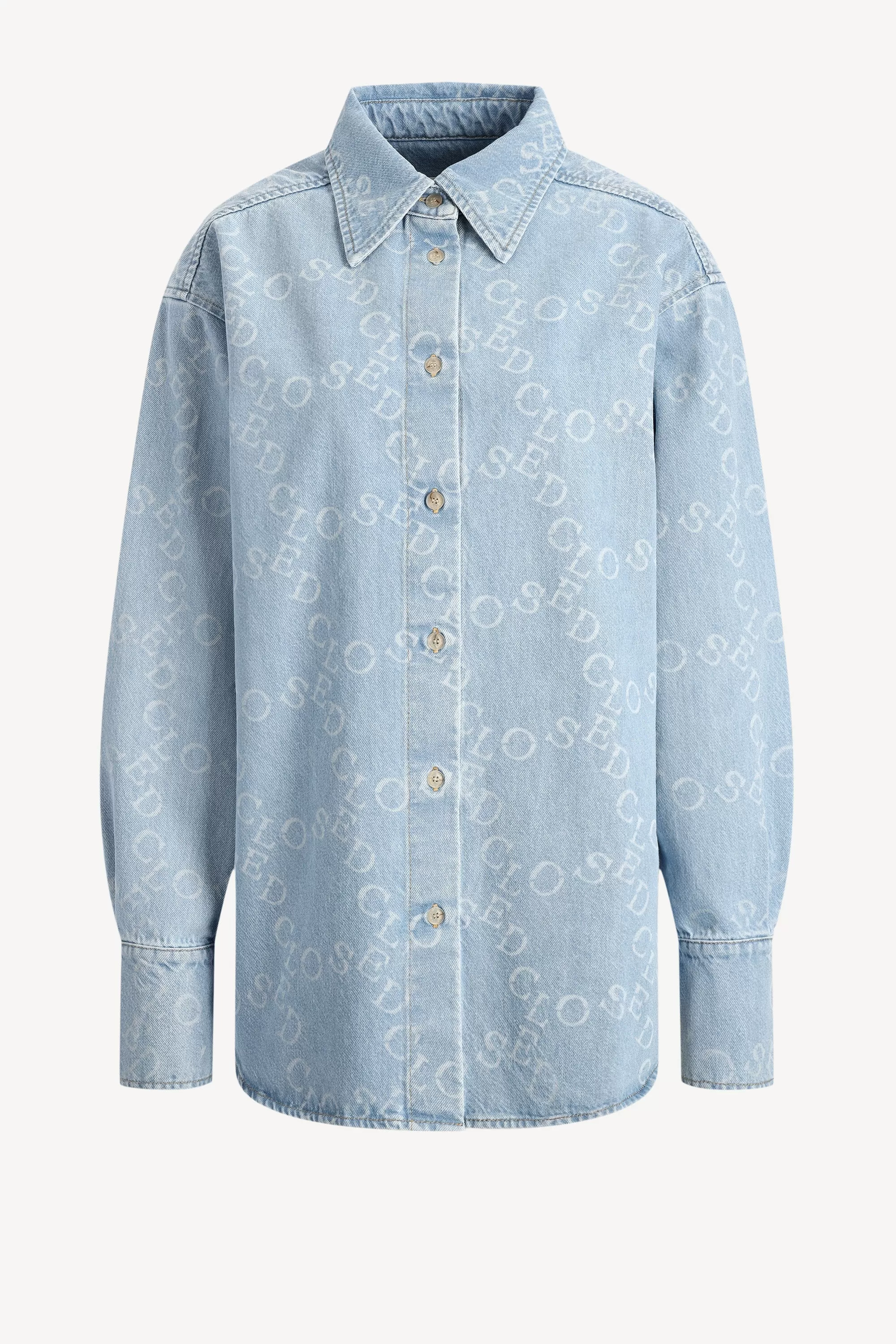 Jeansbluse Print in Light Blue