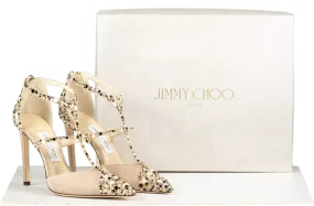 Jimmy Choo Nude Saoni 100 Suede Pumps With Crystal And Pearl Embellishments BNIB UK 4 EU 37 👠