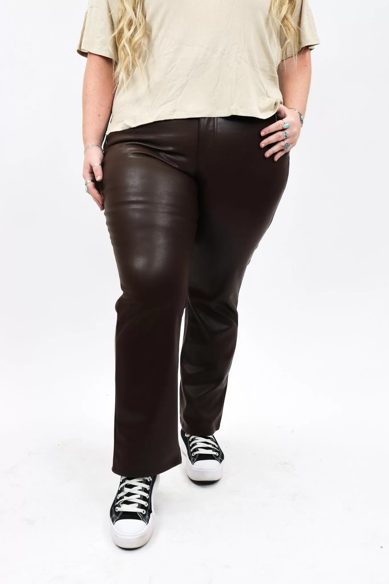 Judy Blue Faux Leather Straight Tummy Control Pant - FINAL SALE