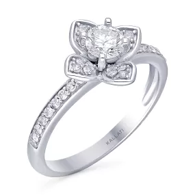 Kallati Eternal Round Flower Diamond Engagement Ring in 14K White Gold