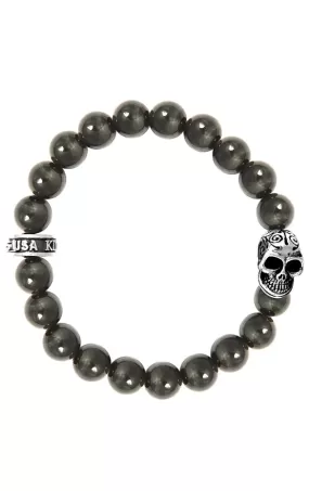 King Baby - 10mm Blue Tiger Eye Bracelet w/Day of the Dead Skull