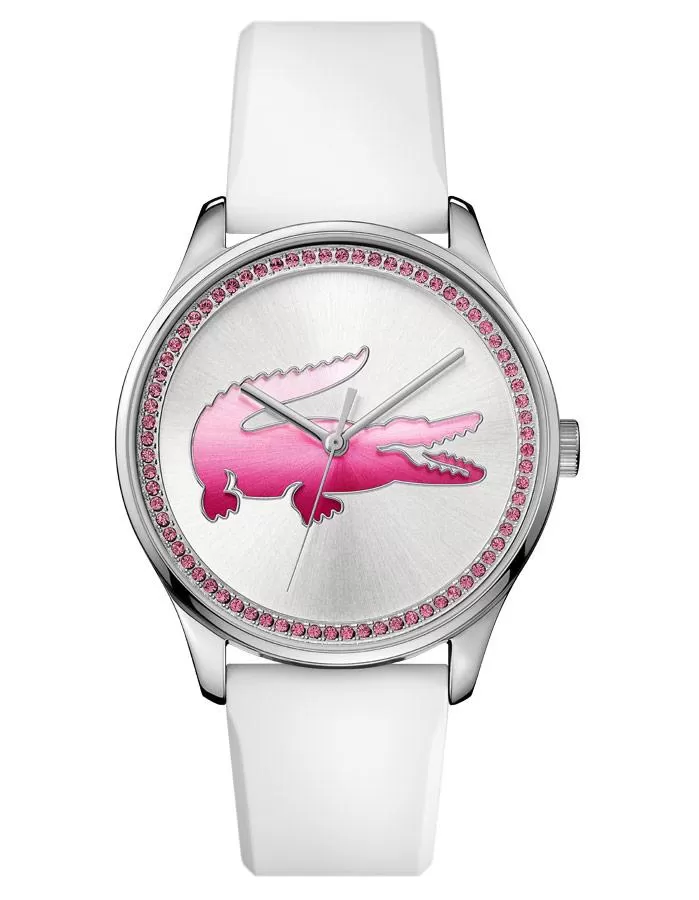 Lacoste Victoria Womens Watch - Pink Accents - White Rubber Strap - Swarovski