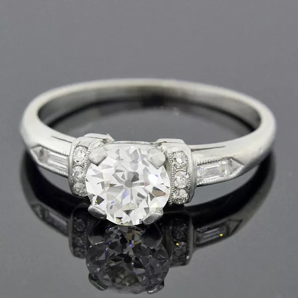 Late Art Deco Platinum Diamond Engagement Ring 0.51ctw