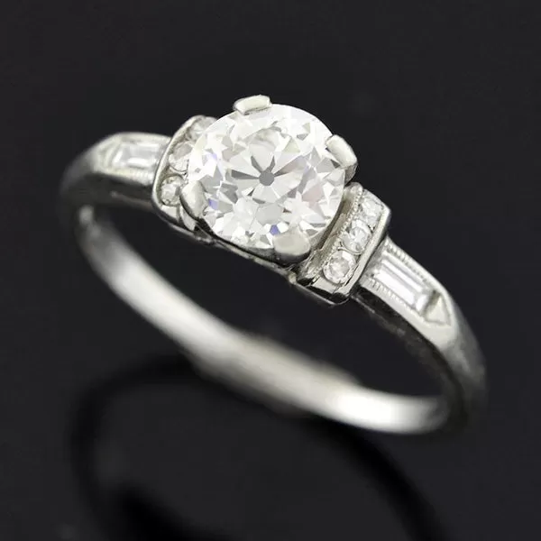 Late Art Deco Platinum Diamond Engagement Ring 0.51ctw