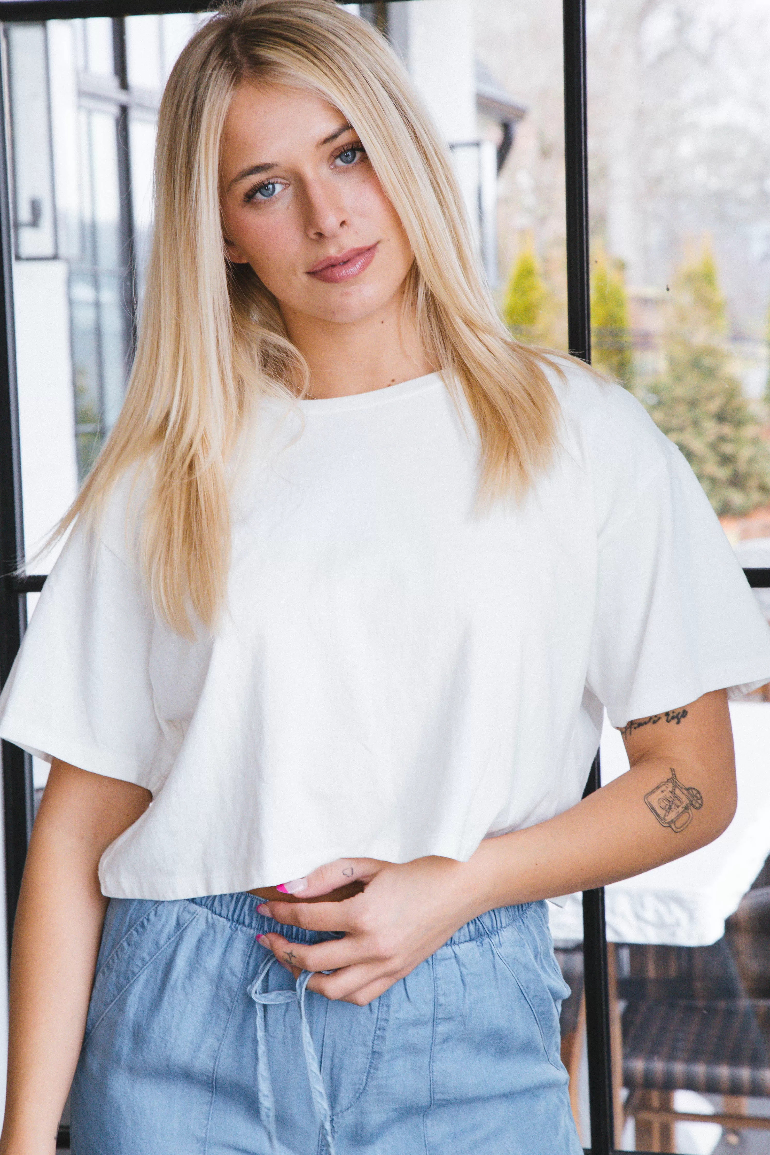 Lea Casual Cropped T-Shirt, Off White