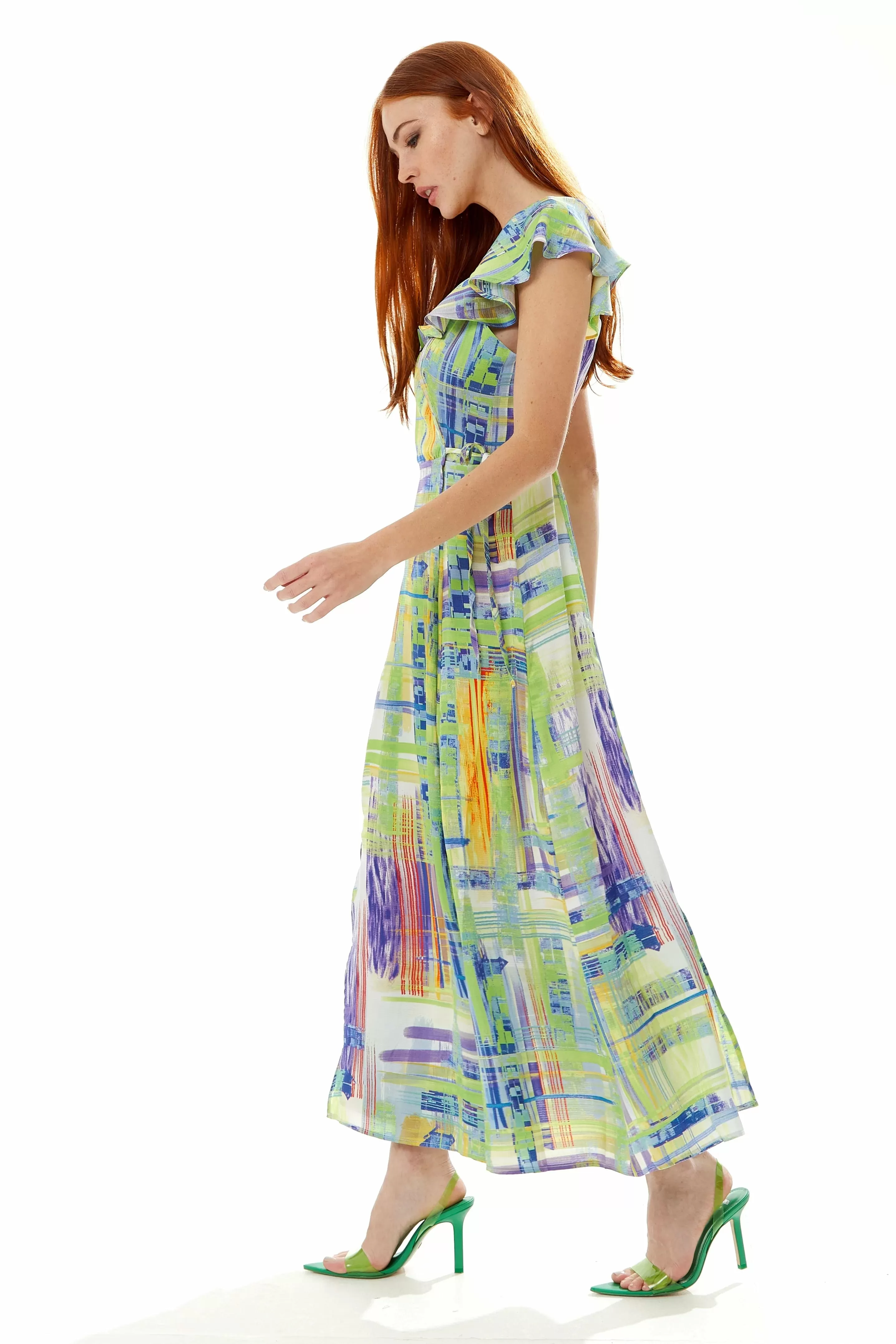 Liquorish Abstract Print Maxi Wrap Dress In Sage And Purple