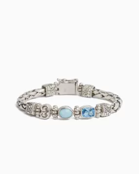 Love City Wheat Link Bracelet with Stones & Petroglyph - Larimar/Hampton Blue Topaz