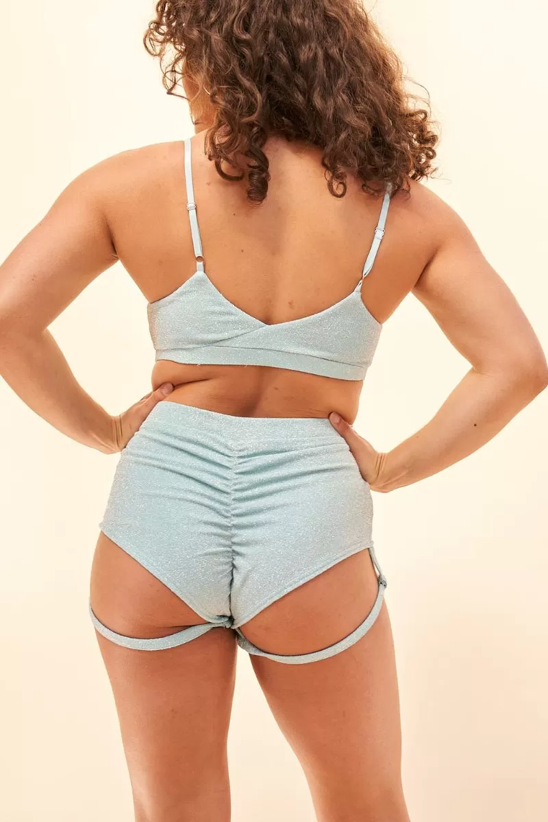 Lunalae Lure You High Waisted Garter Shorts  - Crystal Blue