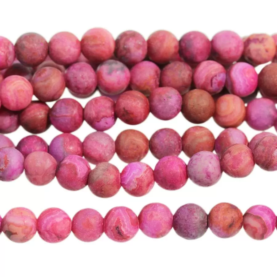 MATTE Pink Crazy Lace Agate 4mm Round - 8-Inch