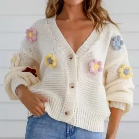 Mayfair Flower Knit Cardigan - Winter White