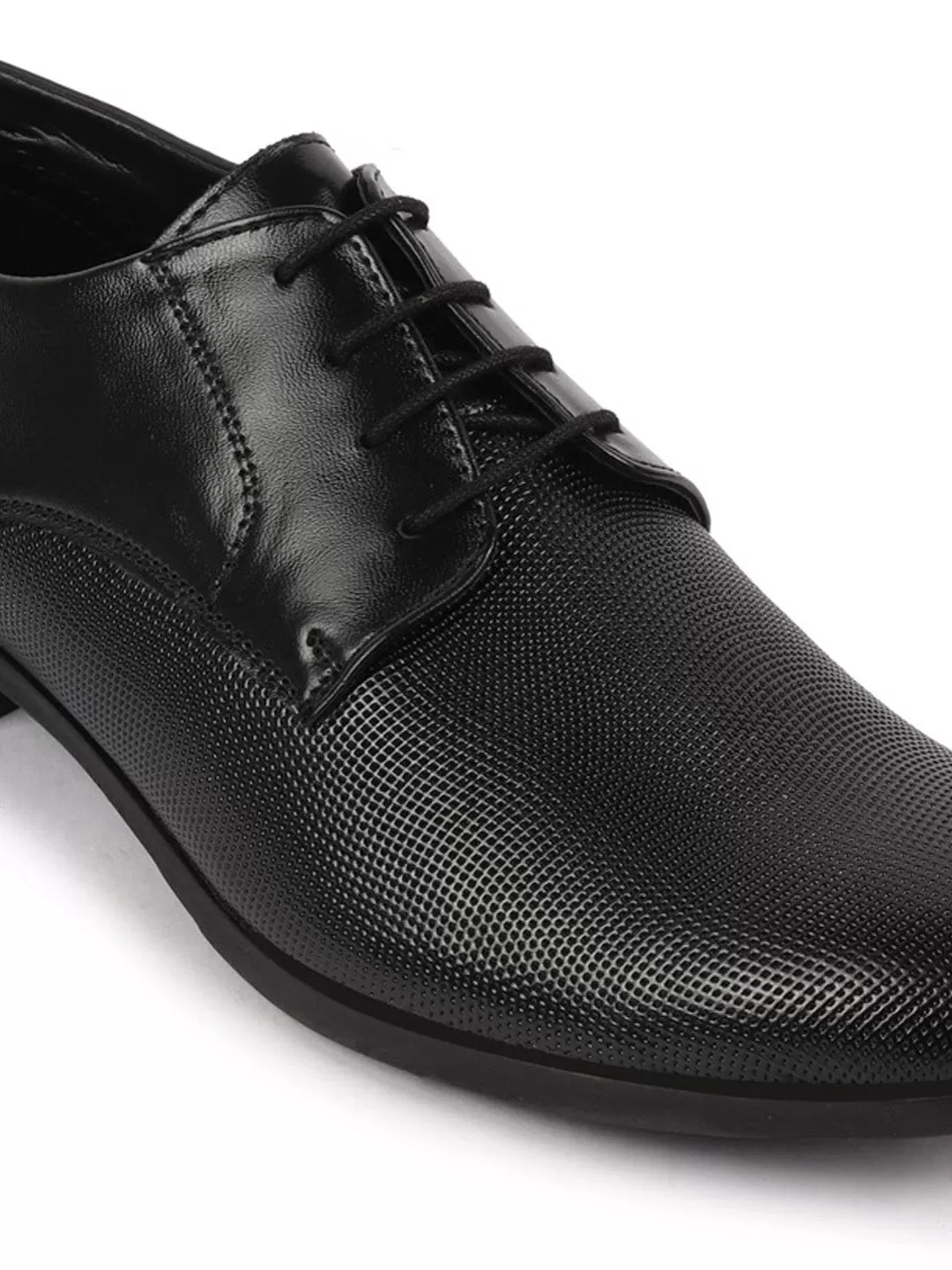 Men Black Formal Office Textured Design Stitched Genuine Leather Lace Up Shoes