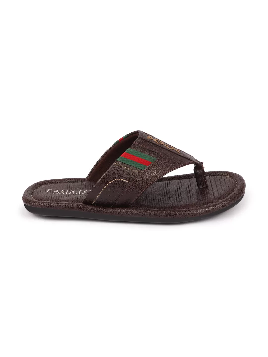 Men Brown Colored Strip Design Indoor Outdoor Thong Slipper Sandals