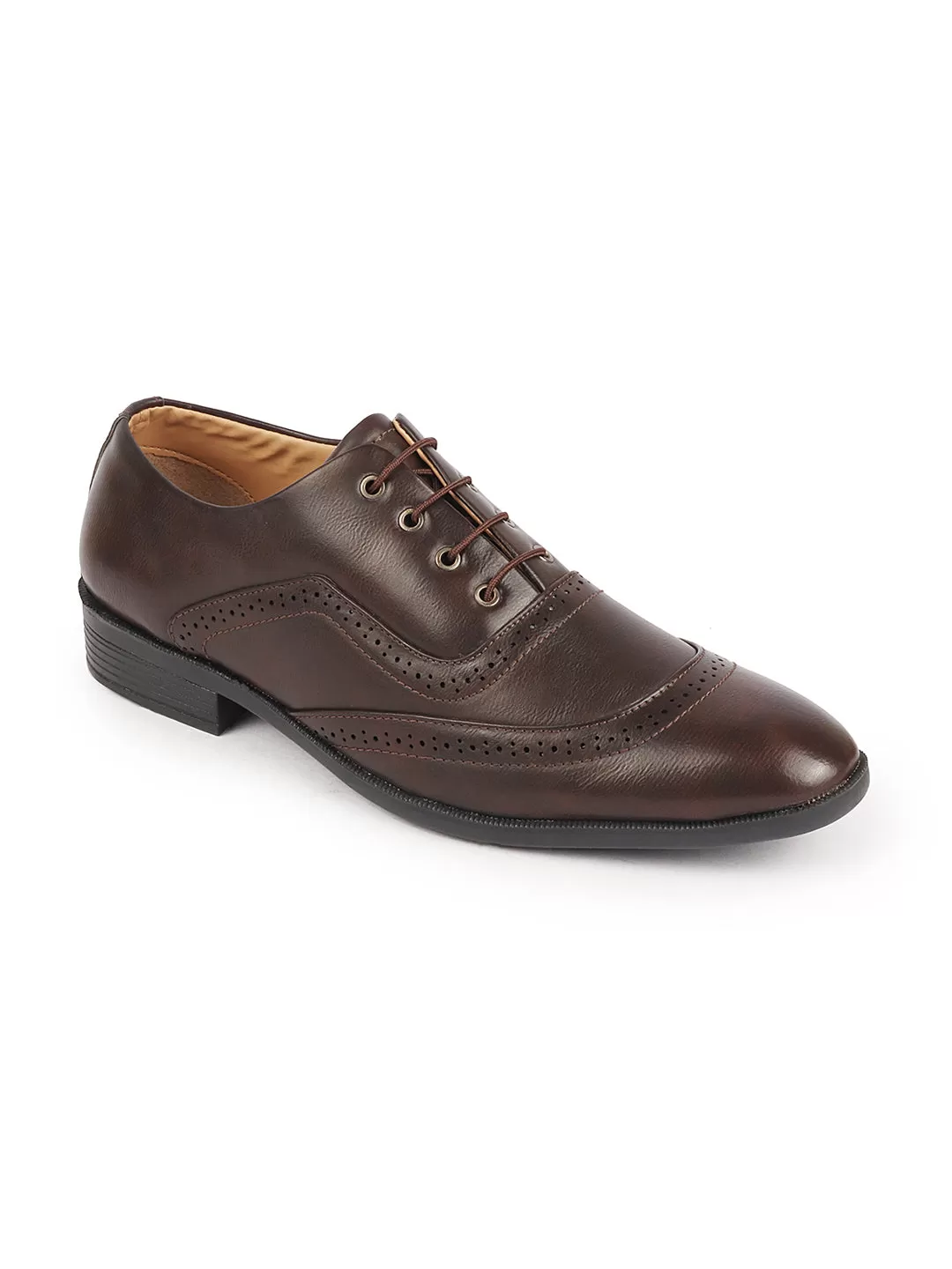 Men Brown Formal Office Round Toe Comfort Brogue Lace Up Shoes