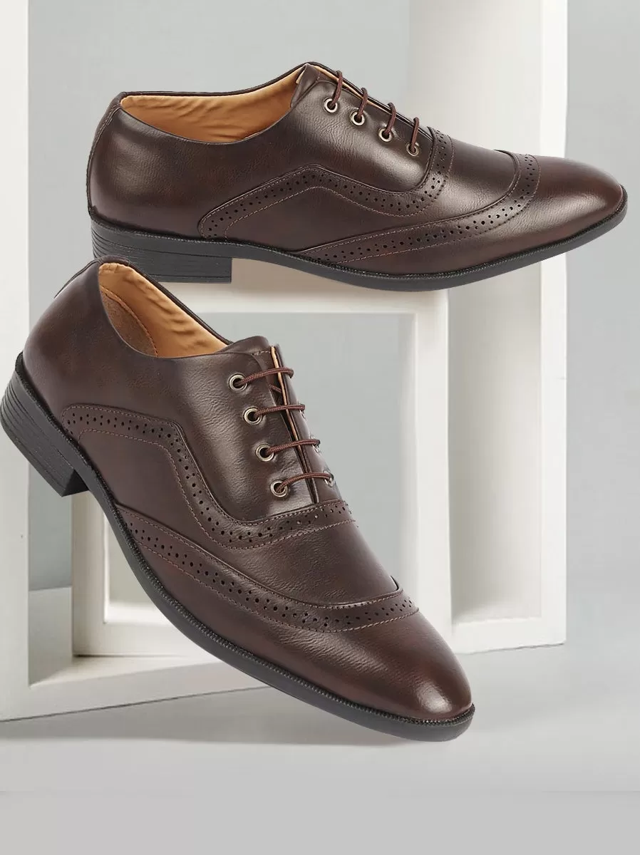 Men Brown Formal Office Round Toe Comfort Brogue Lace Up Shoes