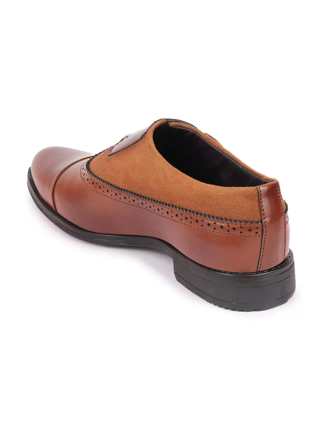 Men Tan Party Double Strap Monk Slip On Shoes