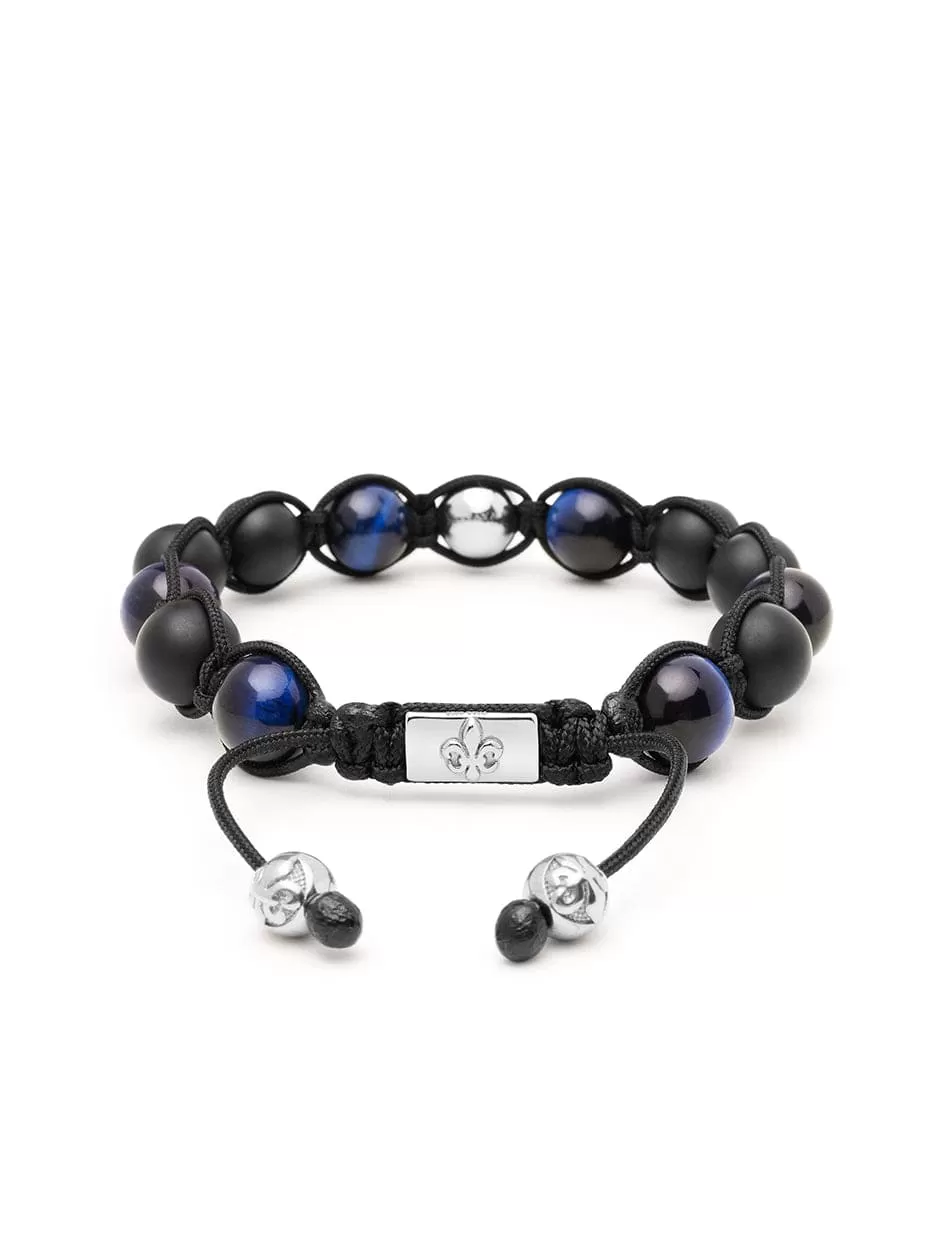 Men's Beaded Bracelet with Blue Tiger Eye and Black Onyx