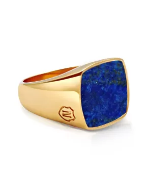 Men's Gold Signet Ring with Blue Lapis