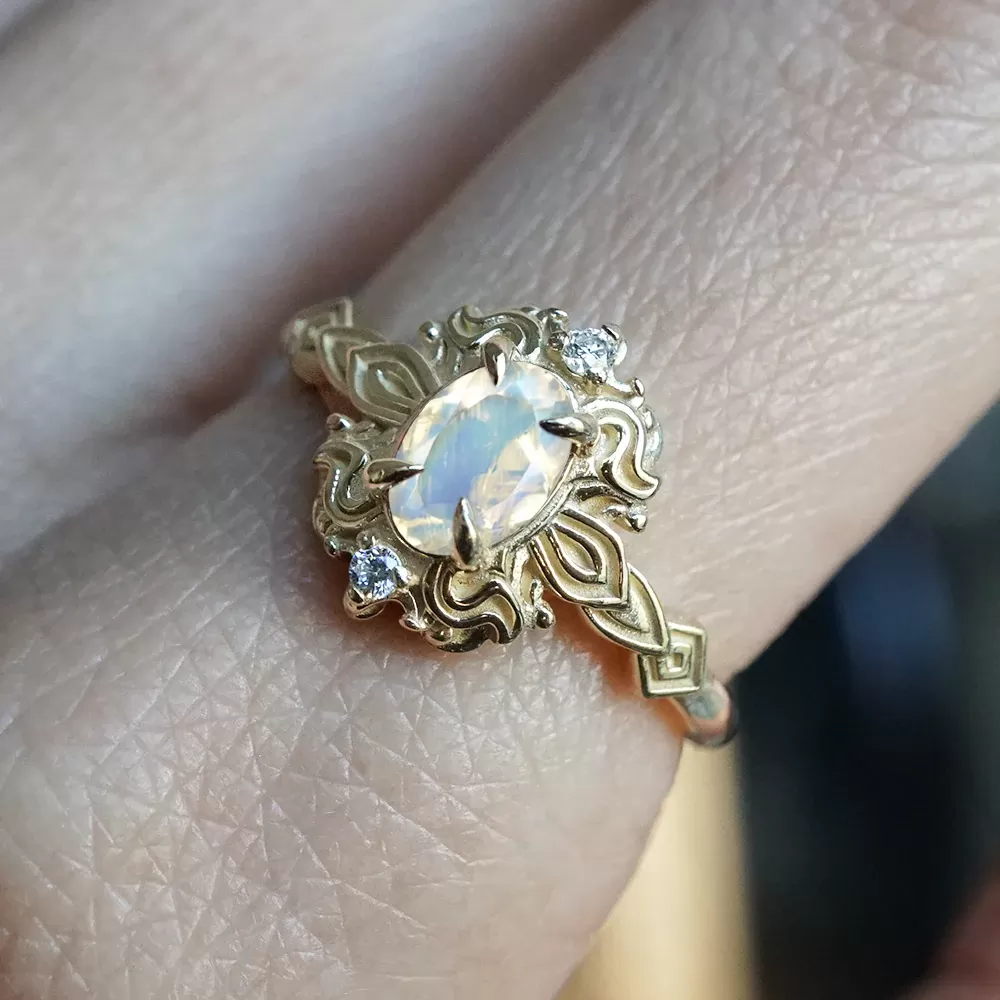 Moonstone Faith Diamond Ring in 14K and 18K Gold