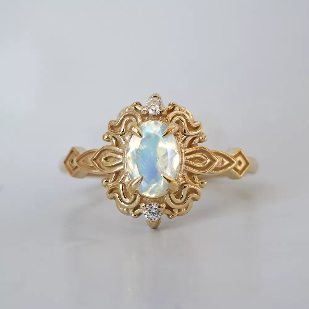 Moonstone Faith Diamond Ring in 14K and 18K Gold