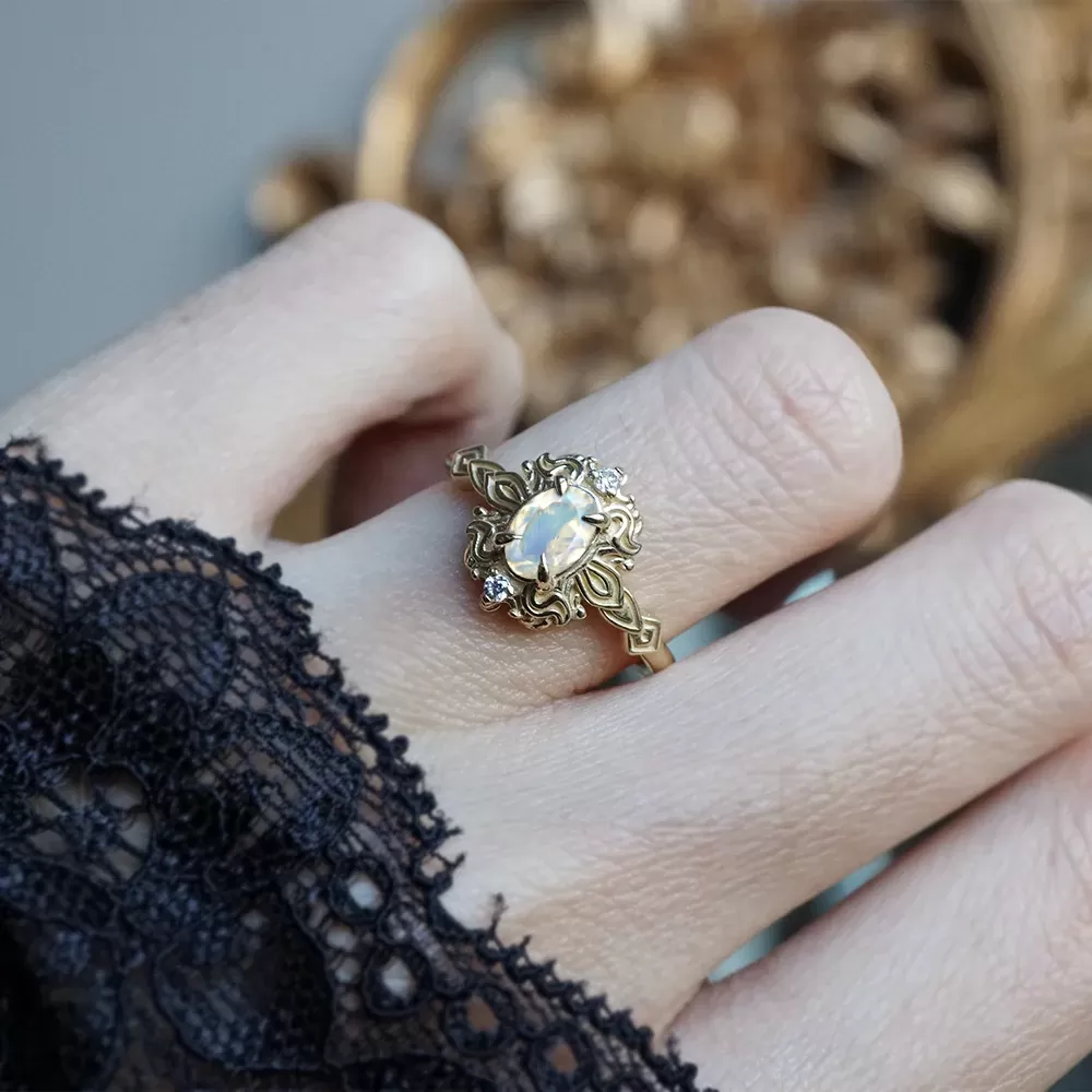 Moonstone Faith Diamond Ring in 14K and 18K Gold