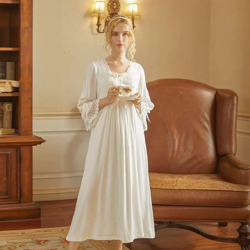 Morning Glory Victorian Sleepwear, S-2XL, White