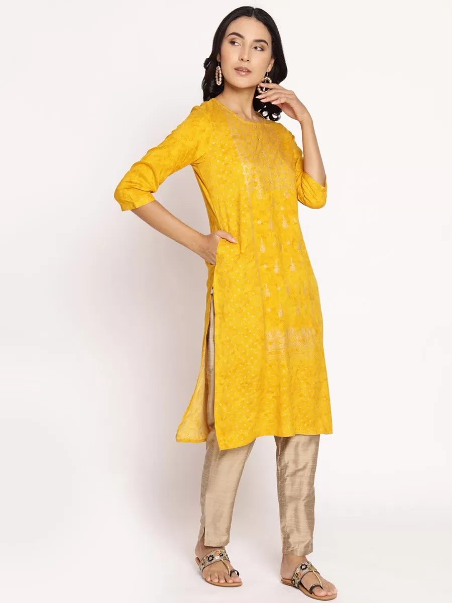 Mustard Ornamental Printed Kurta