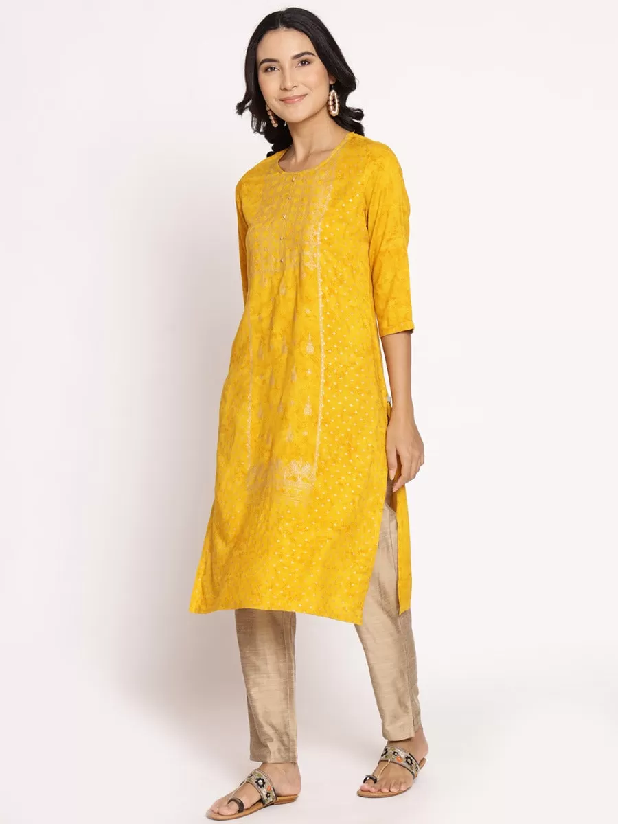 Mustard Ornamental Printed Kurta