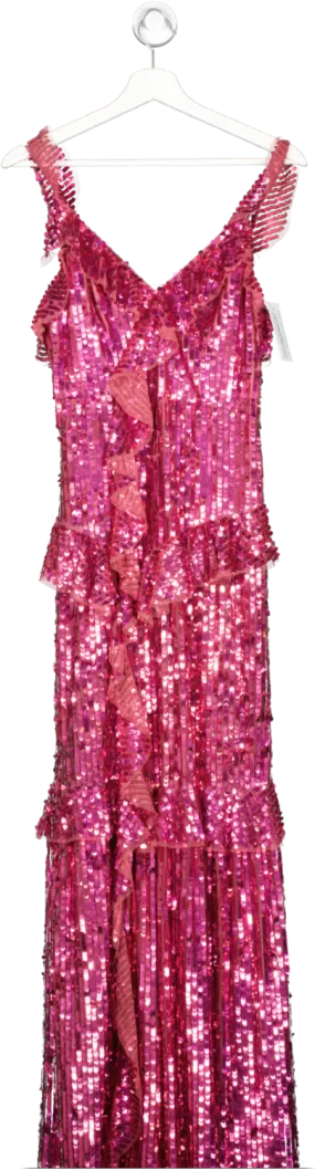 Needle & Thread Pink Frill Sequin Gown UK 10