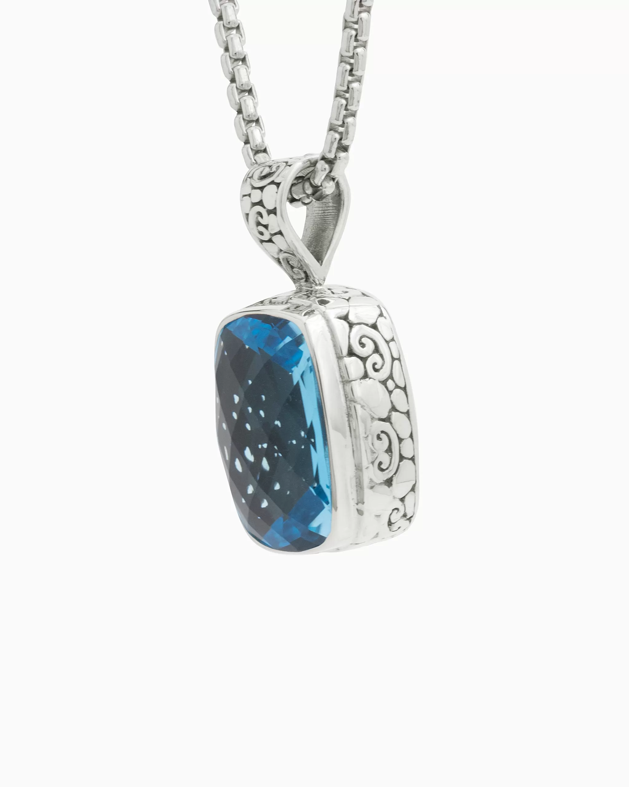 North Star Stone Pendant with Turtle Texture - Hampton Blue Topaz