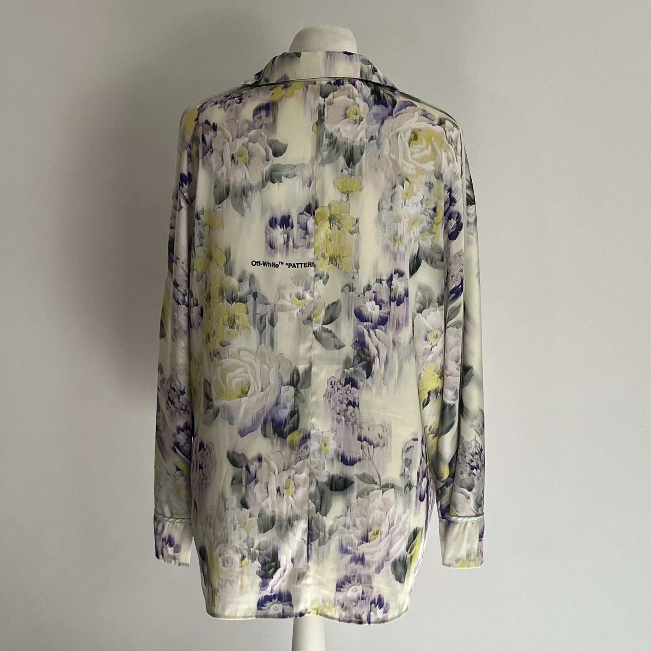 Off-White £785 Oversized Floral Chine Silk Satin Shirt M