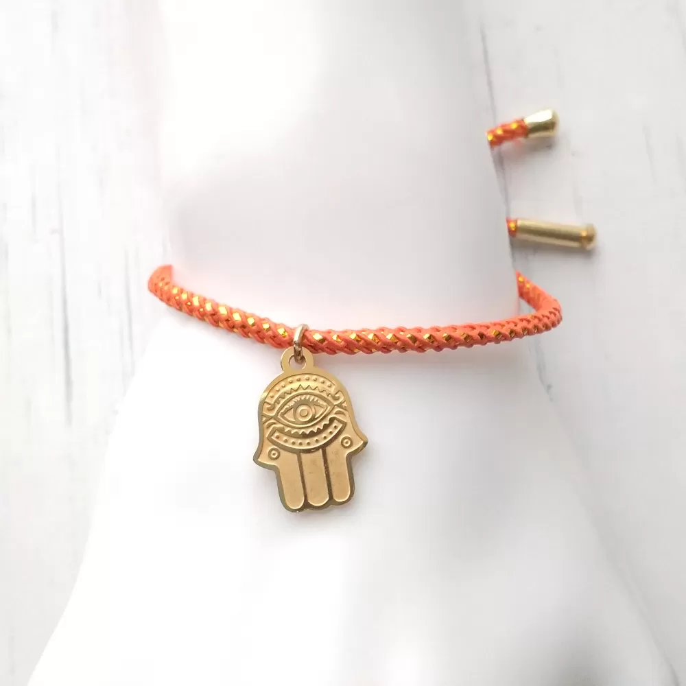 Olivia 2 Khamsa Metallic Cord Slider Bracelet