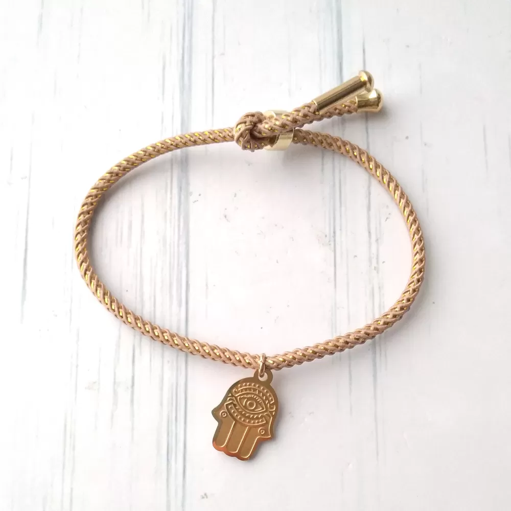 Olivia 2 Khamsa Metallic Cord Slider Bracelet