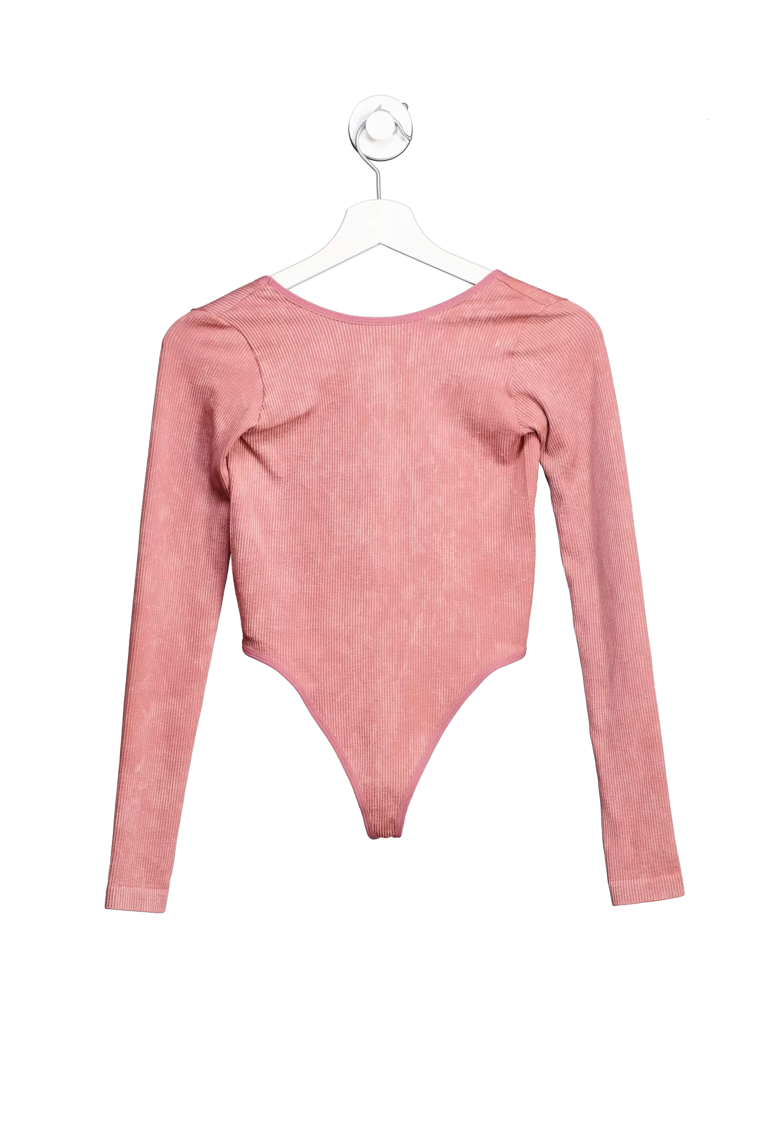 out from under Pink Ribbed Long Sleeve Backless Bodysuit UK S