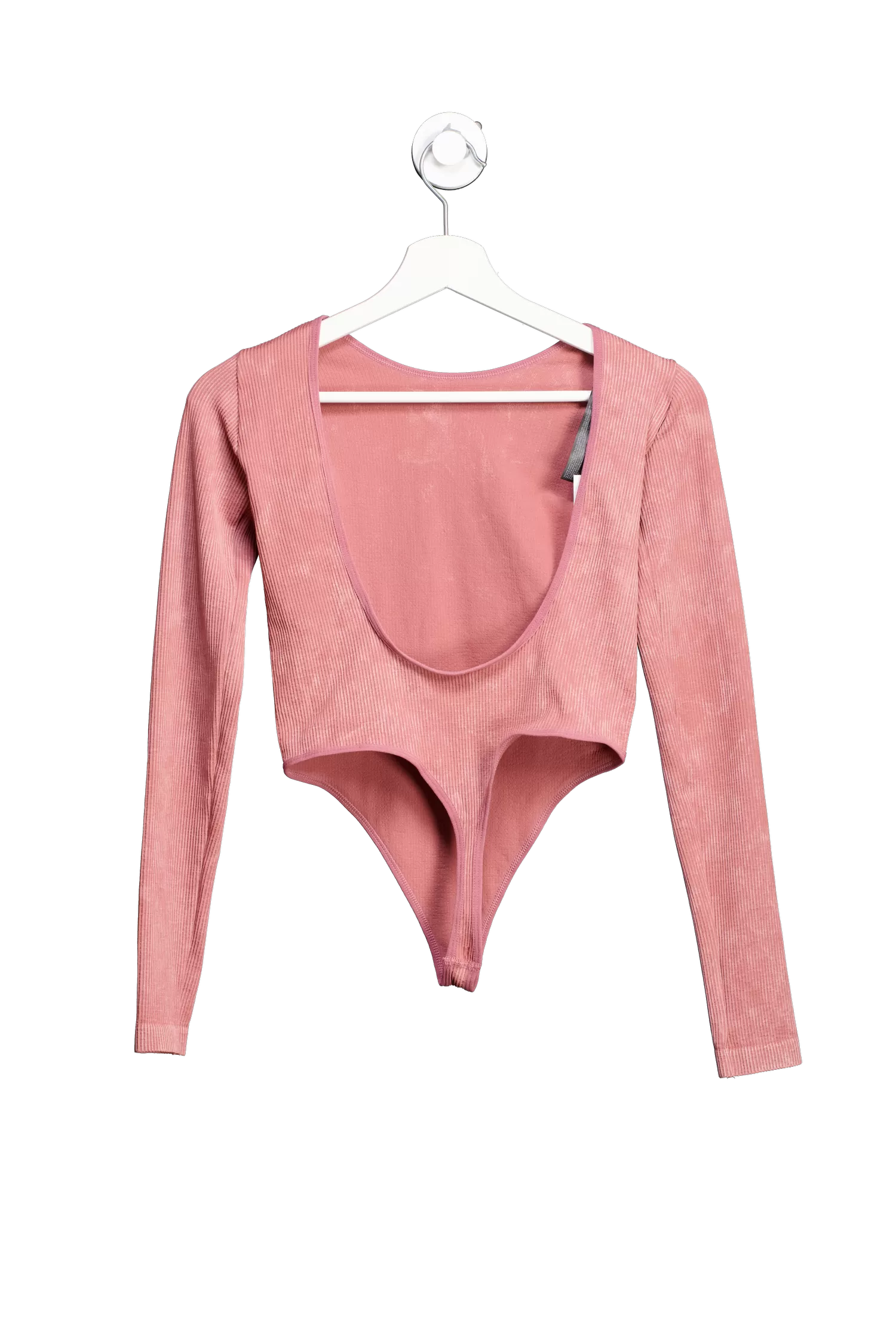 out from under Pink Ribbed Long Sleeve Backless Bodysuit UK S