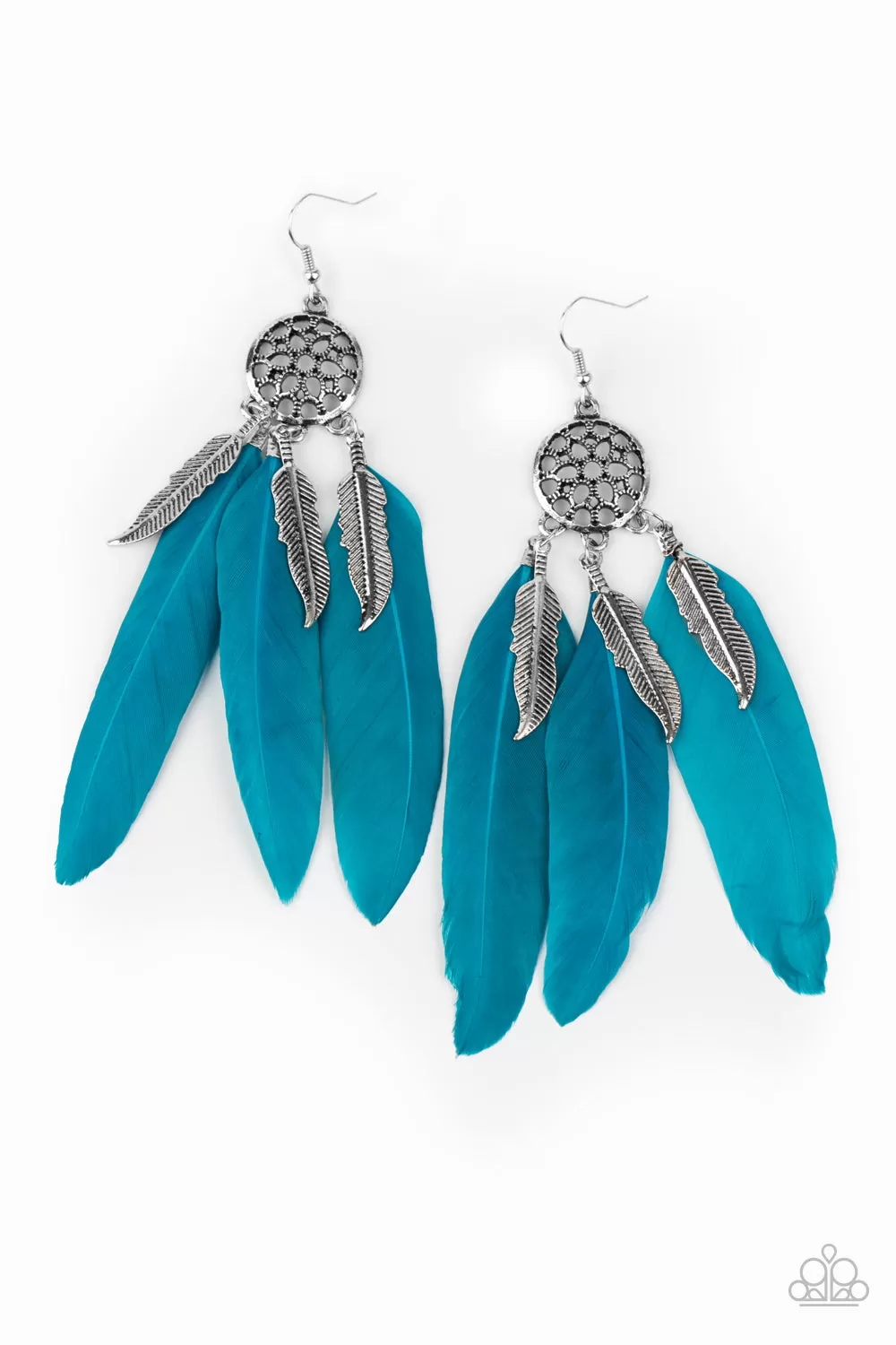 Paparazzi Earring ~ In Your Wildest DREAM-CATCHERS - Blue Feathers Earrings