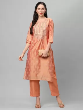 Peach Geometric Printed Kurta With Trouser