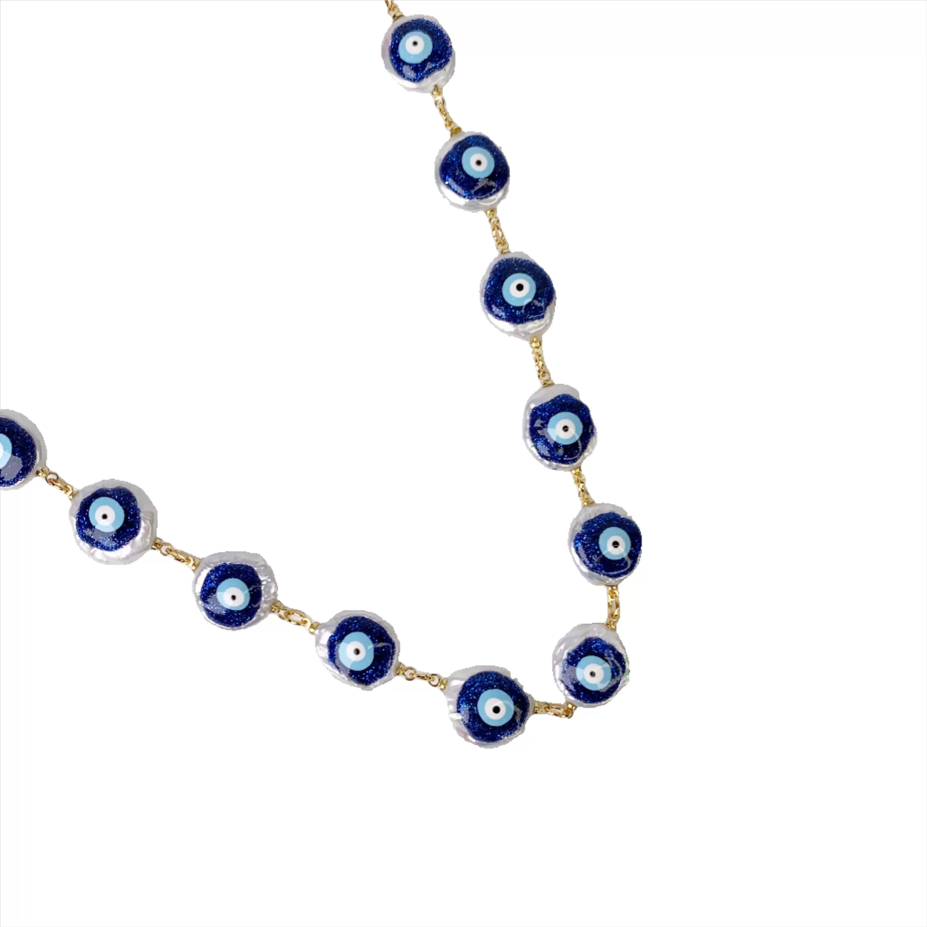 Pearl Evil Eye Connector Necklace