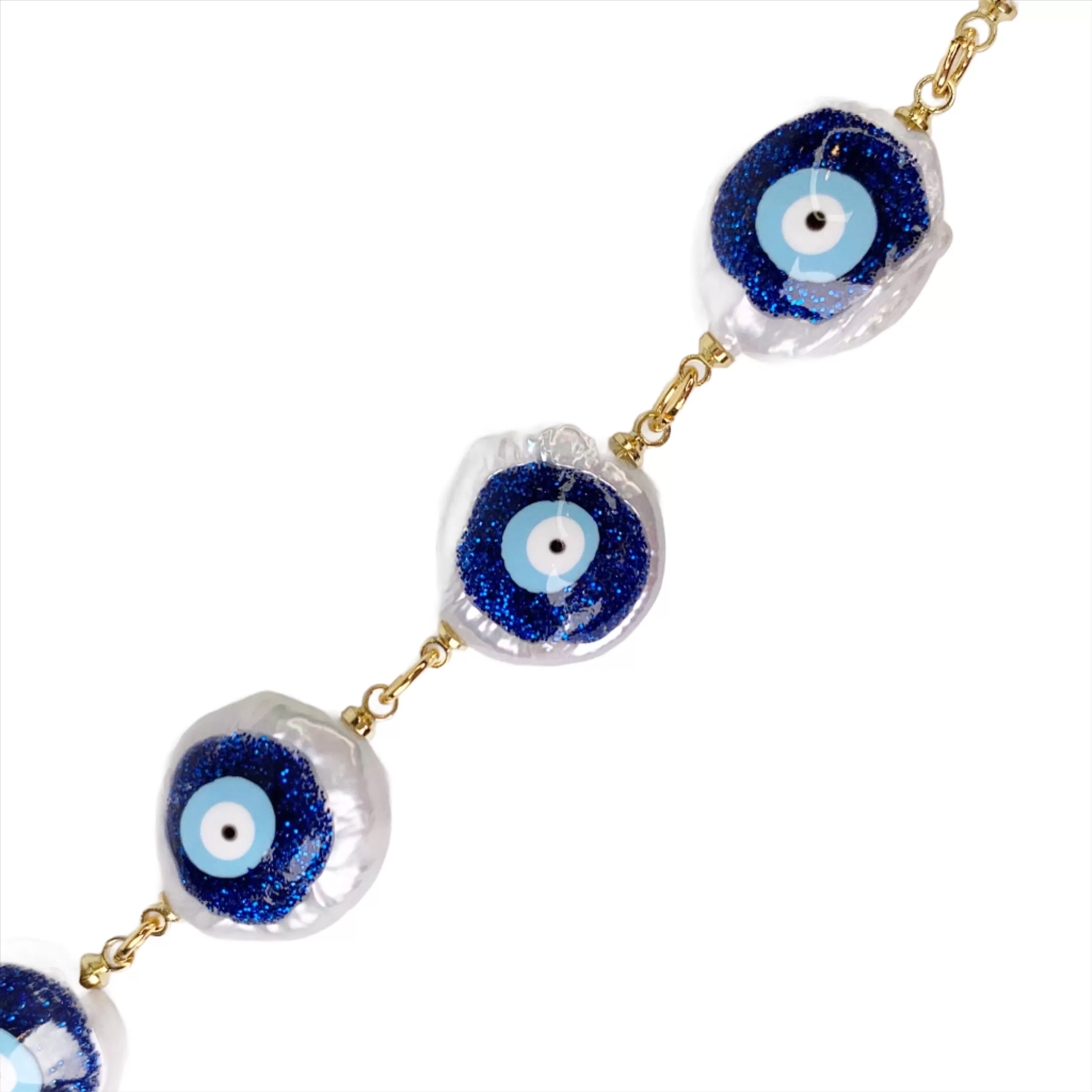 Pearl Evil Eye Connector Necklace