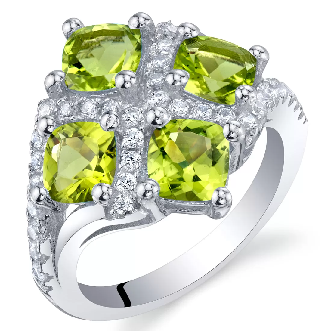 Peridot Cushion Cut Sterling Silver Ring Size 9