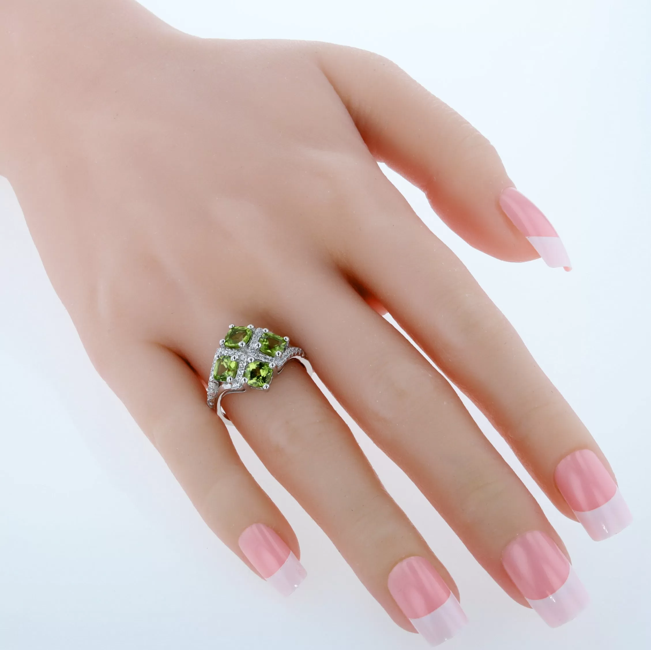 Peridot Cushion Cut Sterling Silver Ring Size 9