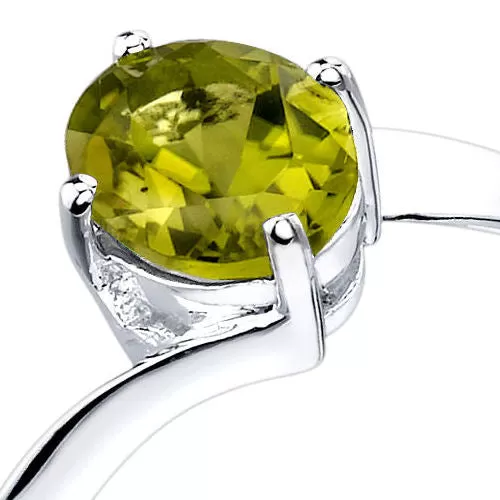 Peridot Oval Shape Sterling Silver Solitaire Ring Size 7