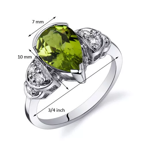 Peridot Pear Shape Sterling Silver Ring Size 8