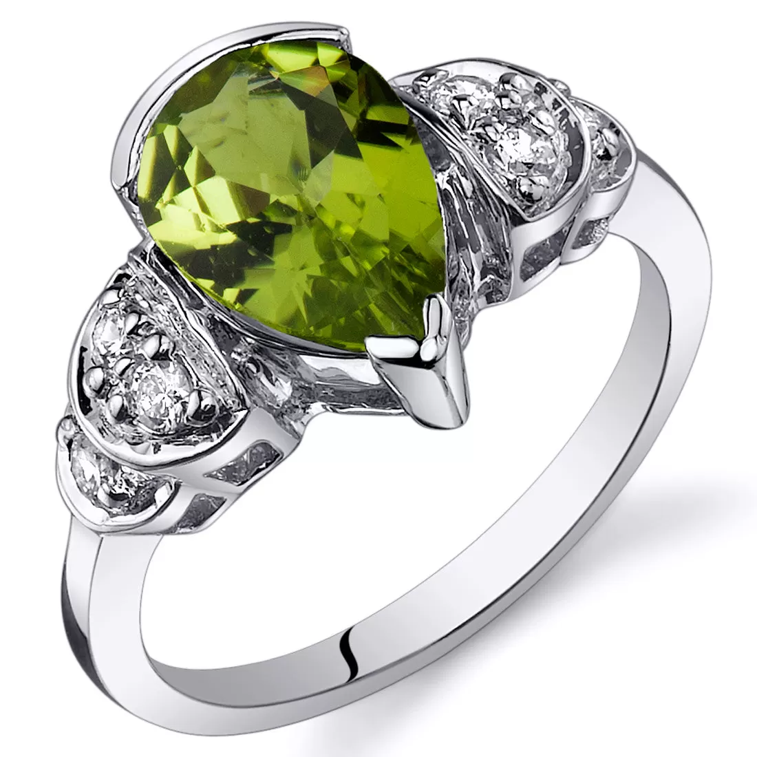 Peridot Pear Shape Sterling Silver Ring Size 8