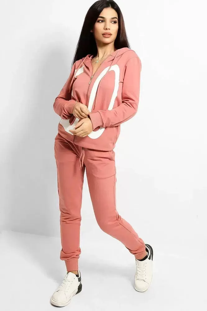 Pink Love Printed Body Front And Back Tracksuit