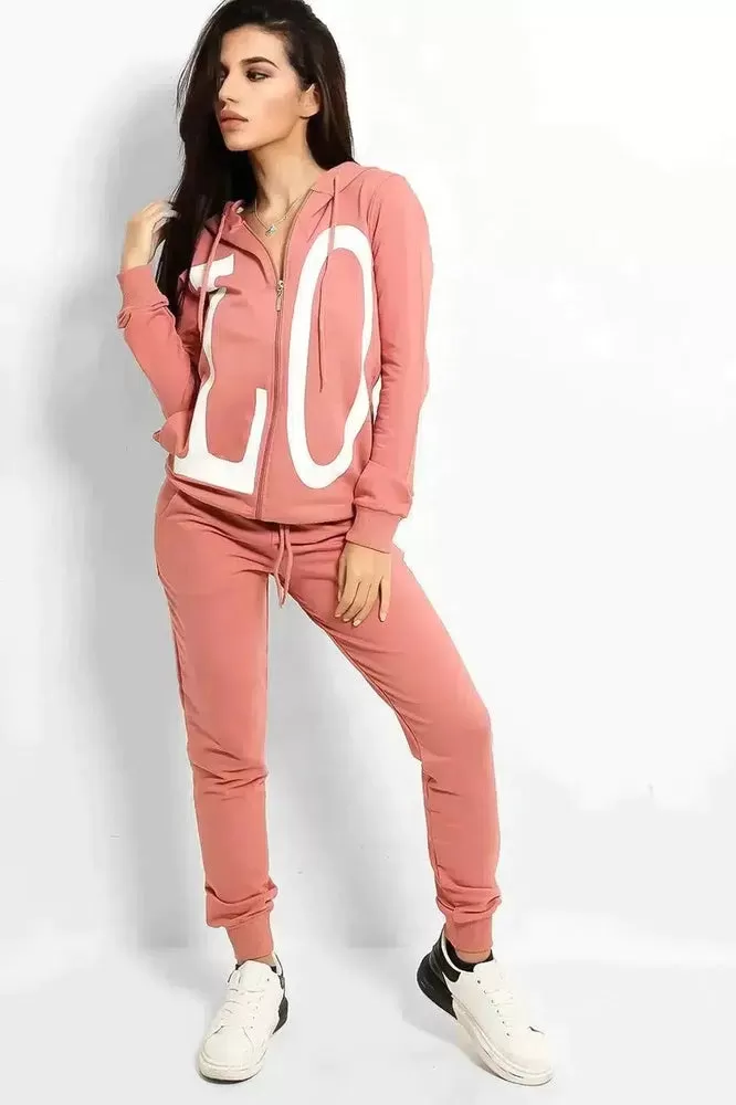 Pink Love Printed Body Front And Back Tracksuit