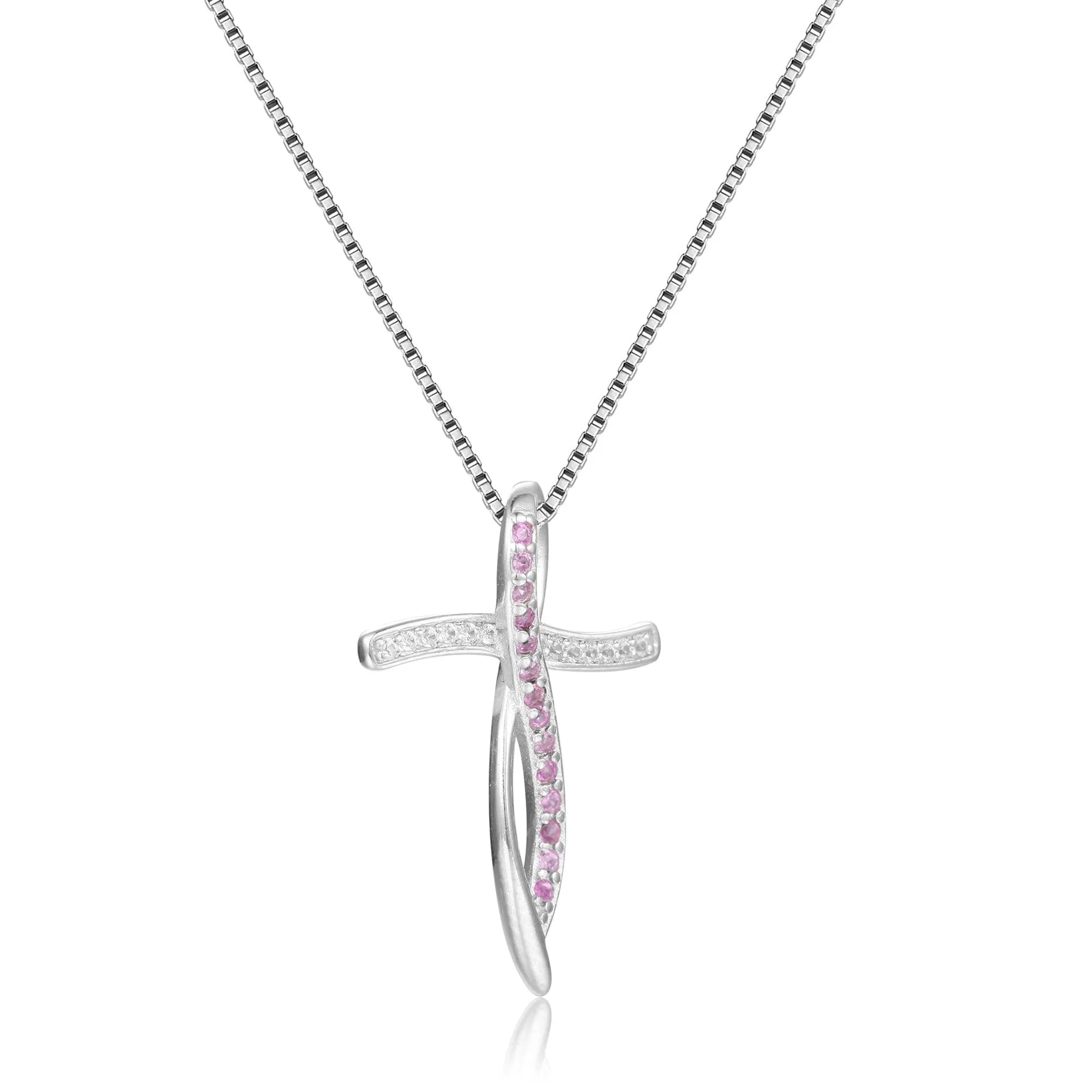 Pink Sapphire Cross Necklace