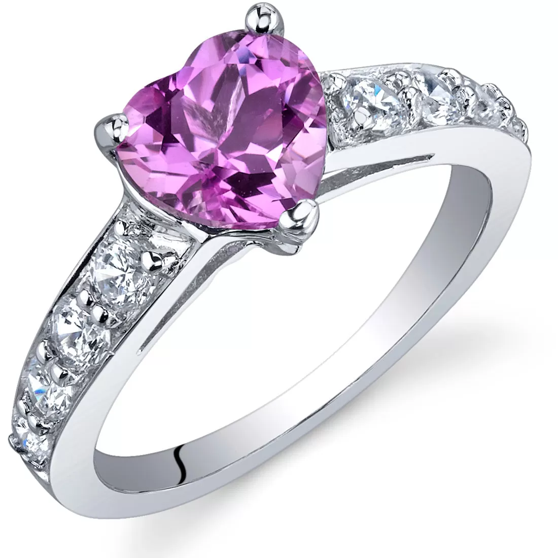 Pink Sapphire Heart Shape Sterling Silver Ring Size 9