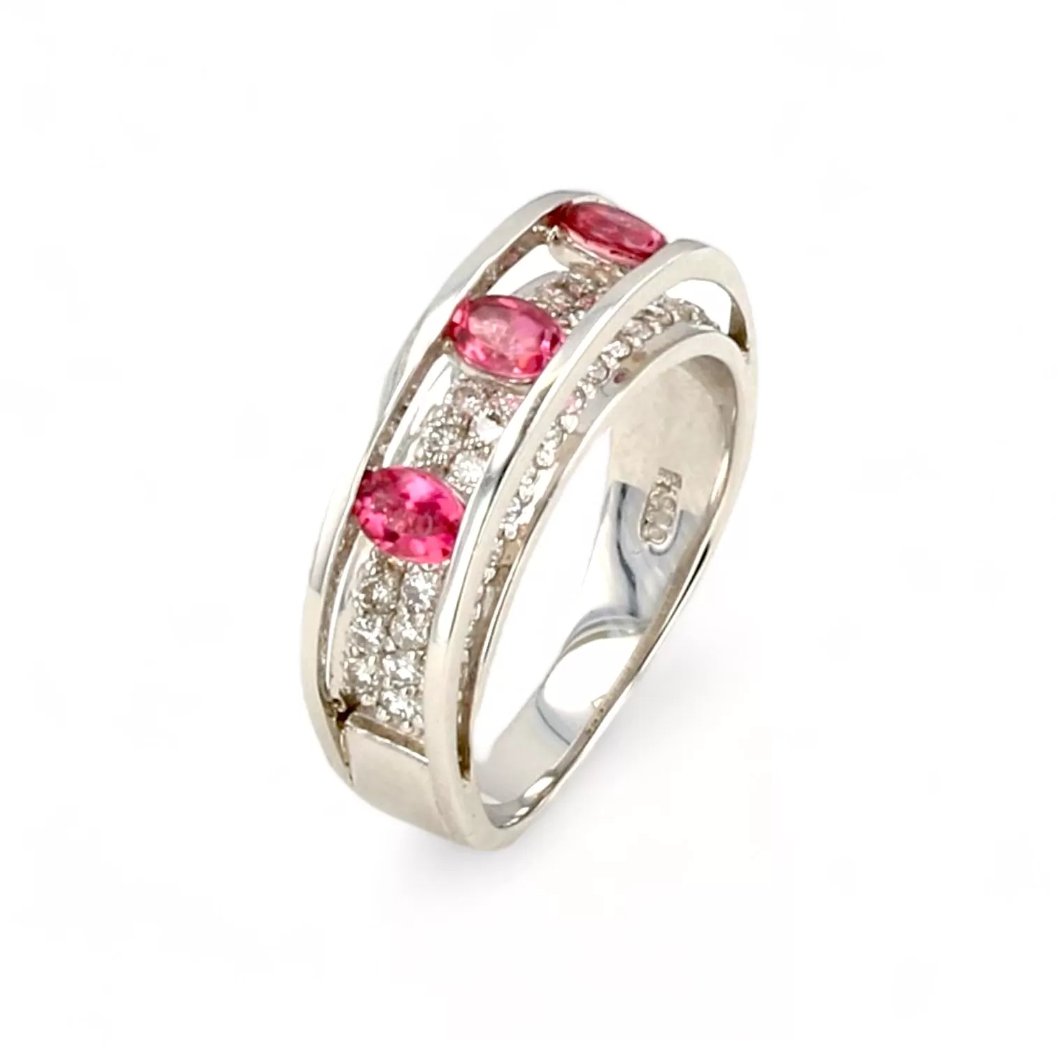 Platinum floating bypass pink tourmaline and diamonds ring-10437